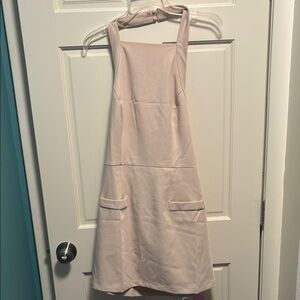 PrettyLittleThing Cream Halter Mini Dress